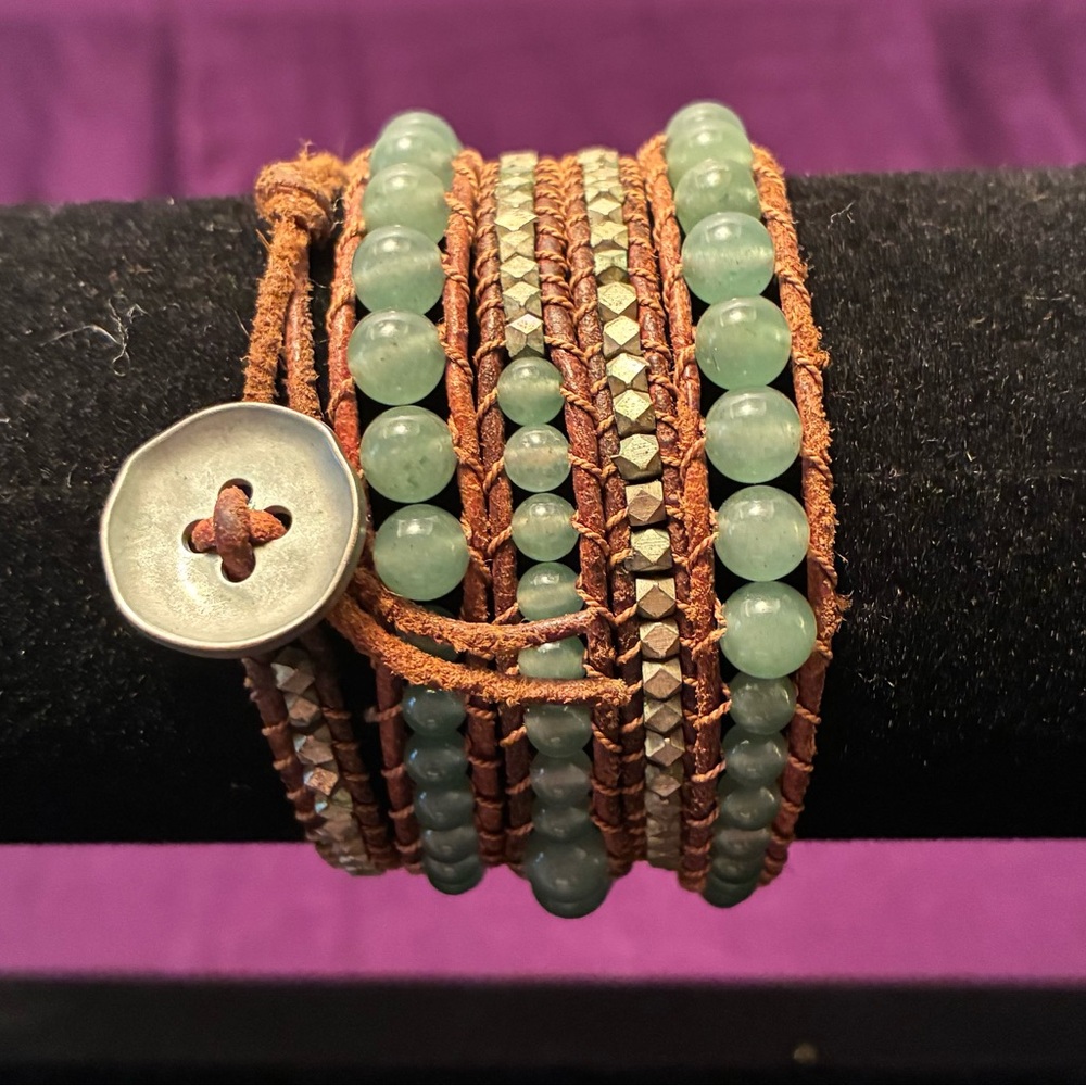 Chan Luu Endless Jade leather wrap bracelet.